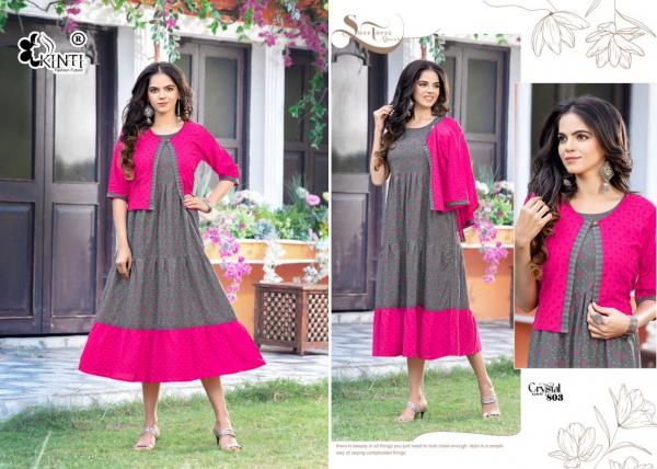 Kinti Crystal Vol 8 Designer Rayon Long Kurti With Jacket Collection